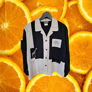 Gepetto Black and White Elephant and Giraffe Button Up Shirt Size‎ Large